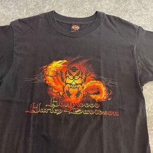 Vintage Harley Davidson Hollywood Eagle Flames T-Shirt Large California Fire Y2K